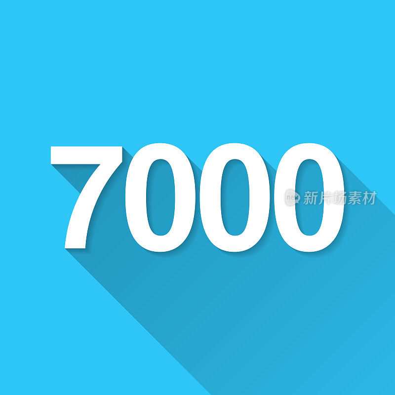 7000 - 7000。图标在蓝色背景-平面设计与长阴影